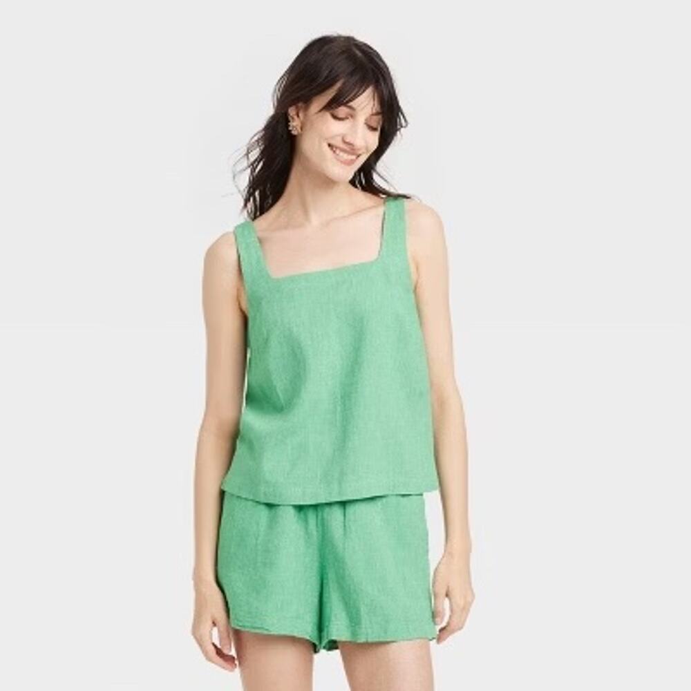 A New Day NWT Women's Linen Tank Top Green Striped Top XXL